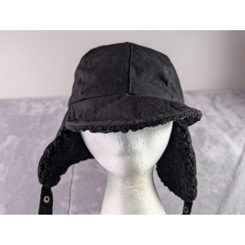 Ole America Black Trapper Hat Ear Flaps Faux Shearling Quilted Lining S - Picture 2 of 8
